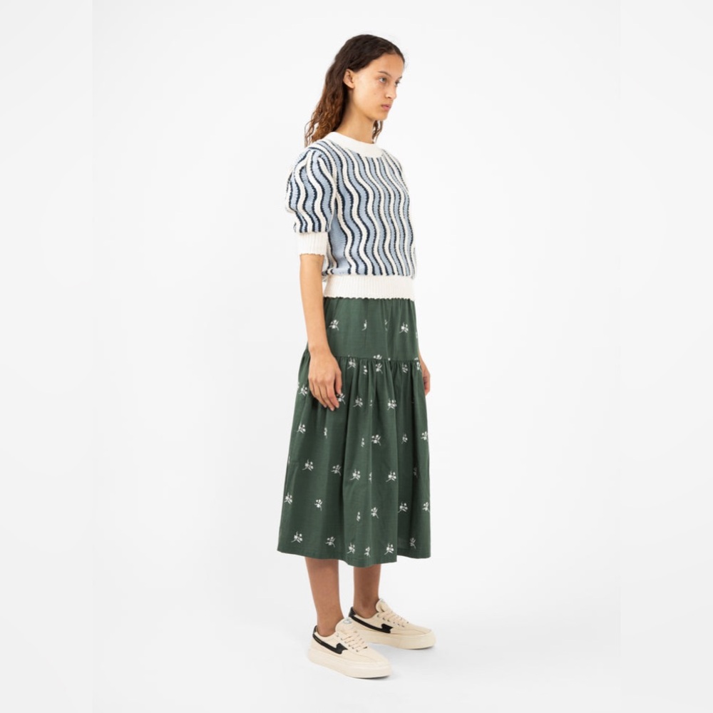 Sideline Clothing Lia Skirt Floral Embroidered | Linen Cotton Blend | Medium